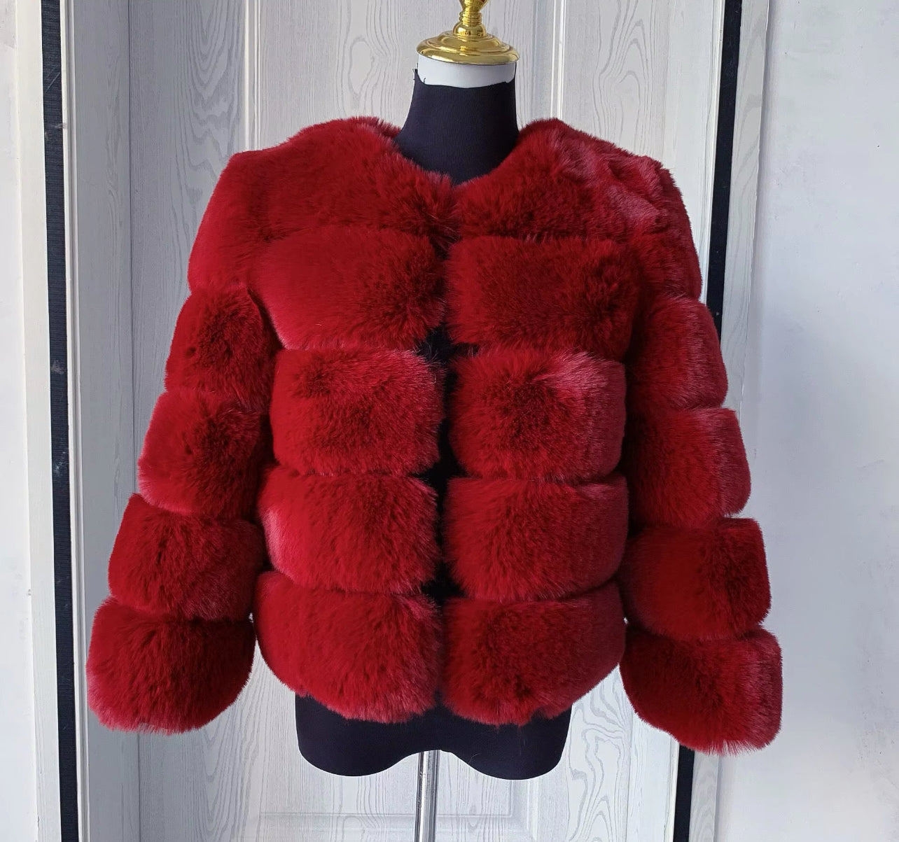 5 Ring Faux Fur Coat - Cropped Sleeve