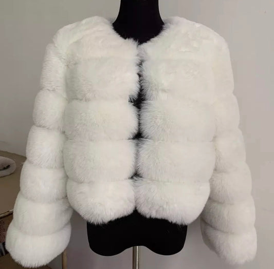 5 Ring Faux Fur Coat - Full Length Sleeve