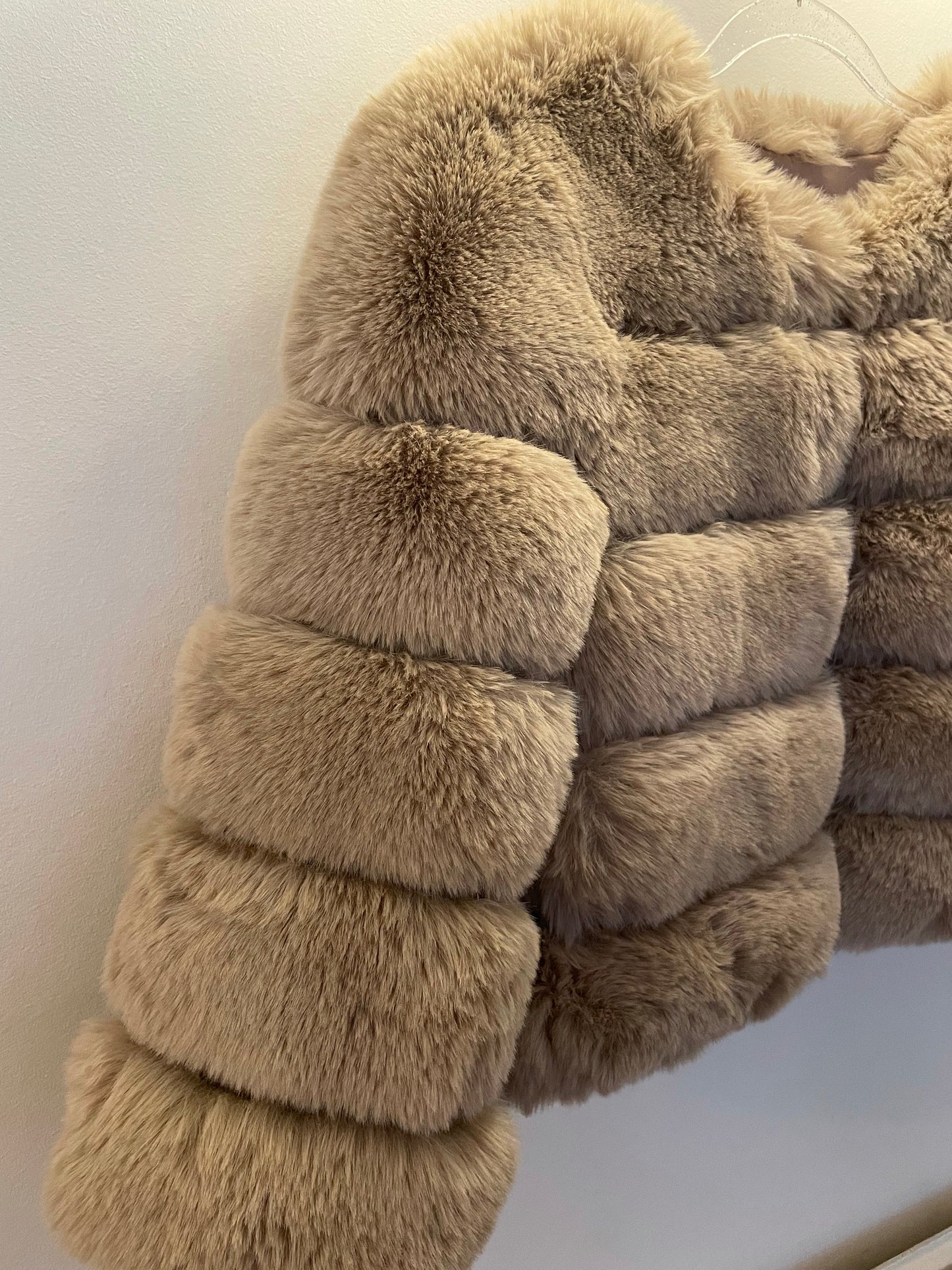 5 Ring Faux Fur Coat - Cropped Sleeve