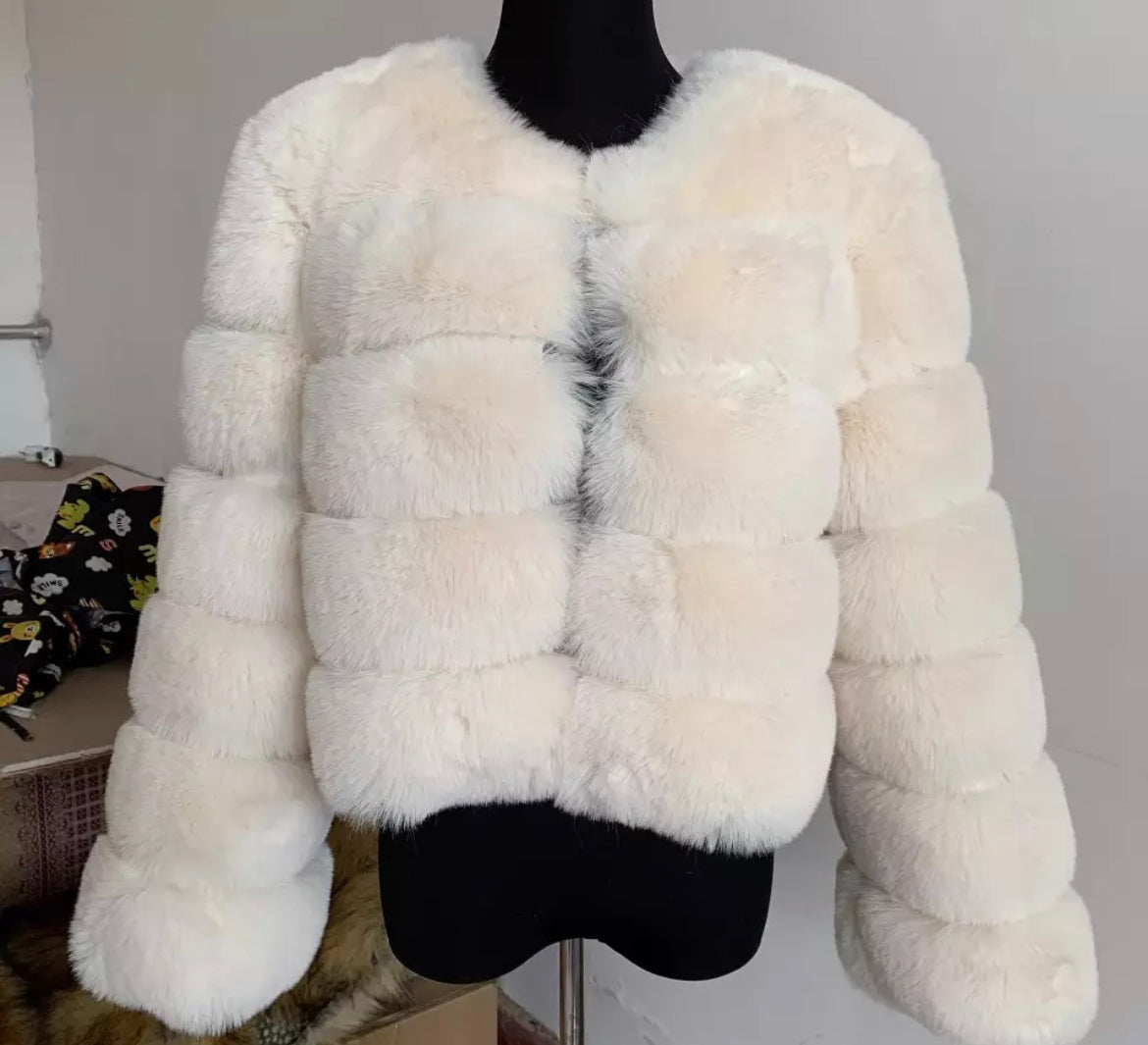 5 Ring Faux Fur Coat - Full Length Sleeve