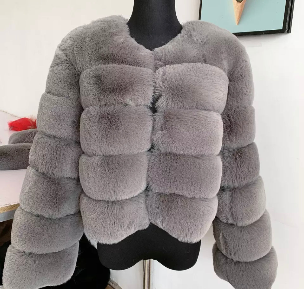 5 Ring Faux Fur Coat - Full Length Sleeve