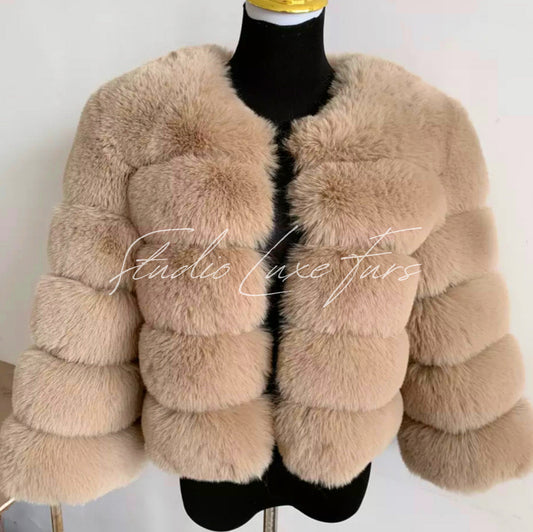 5 Ring Faux Fur Coat - Cropped Sleeve