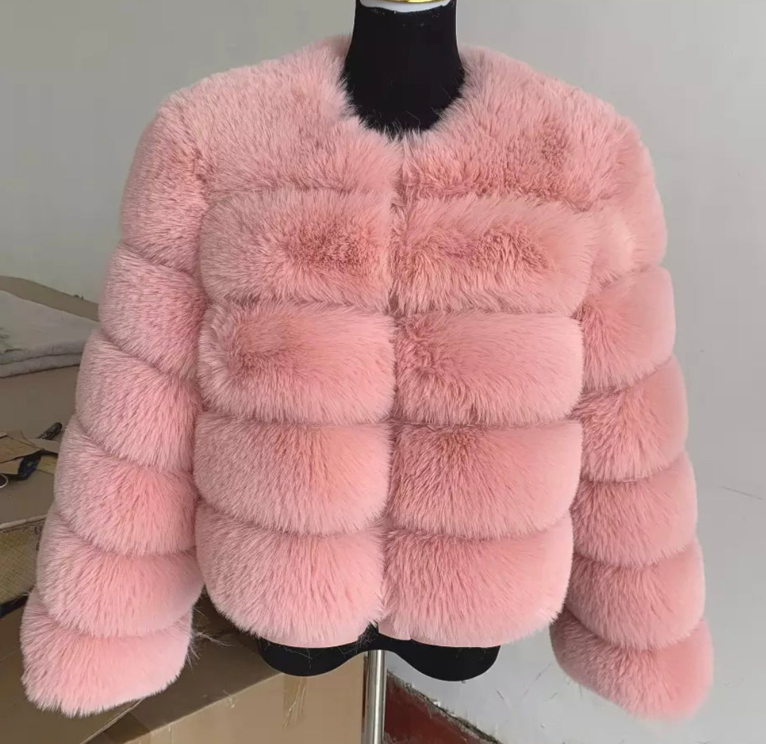 5 Ring Faux Fur Coat - Full Length Sleeve