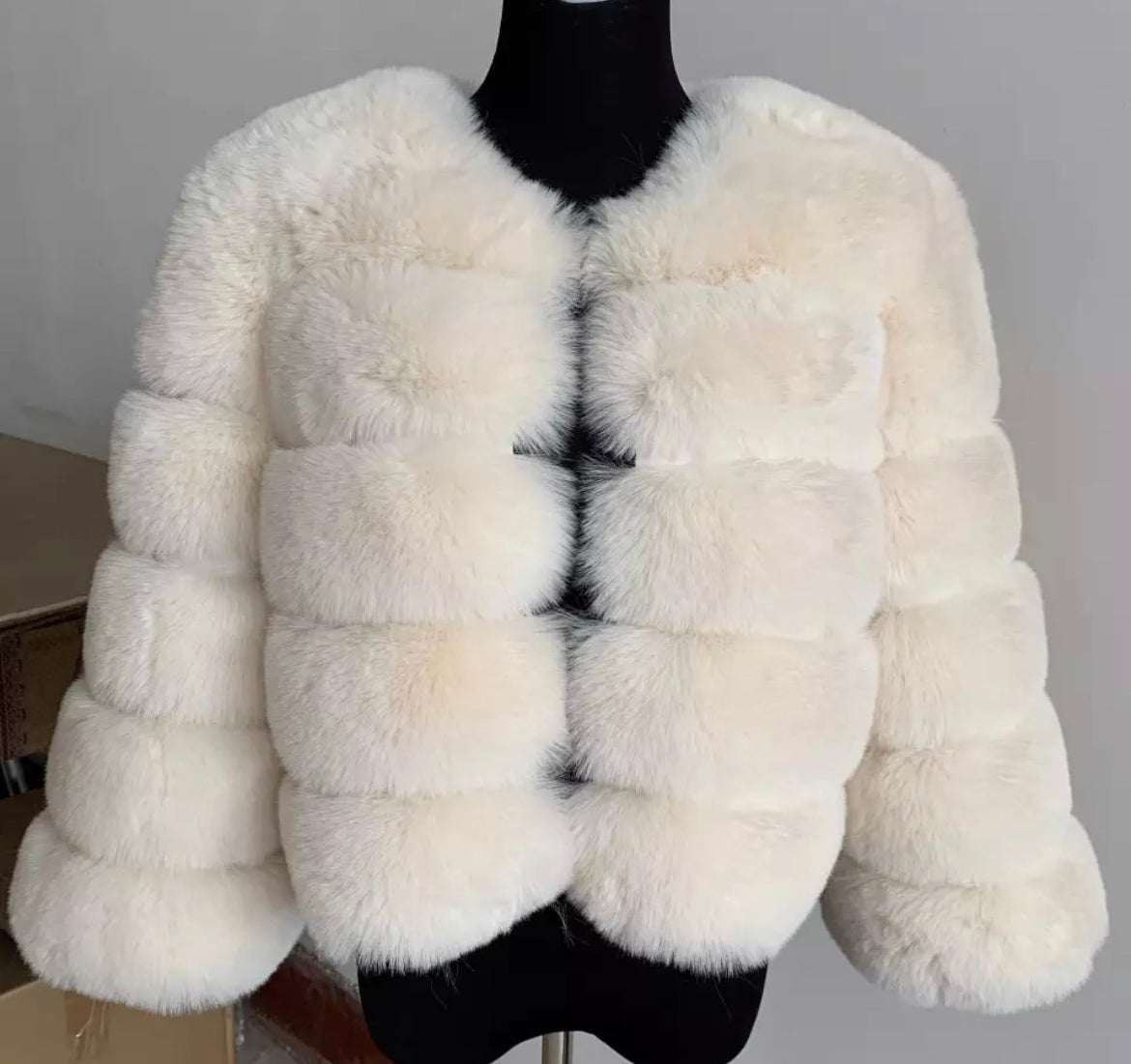 5 Ring Faux Fur Coat - Cropped Sleeve