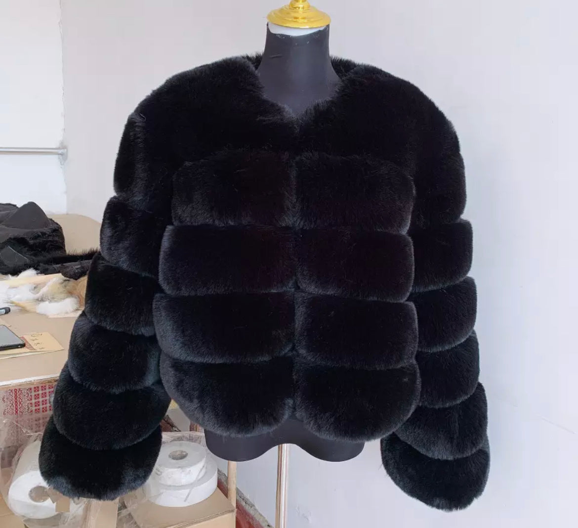 5 Ring Faux Fur Coat - Full Length Sleeve