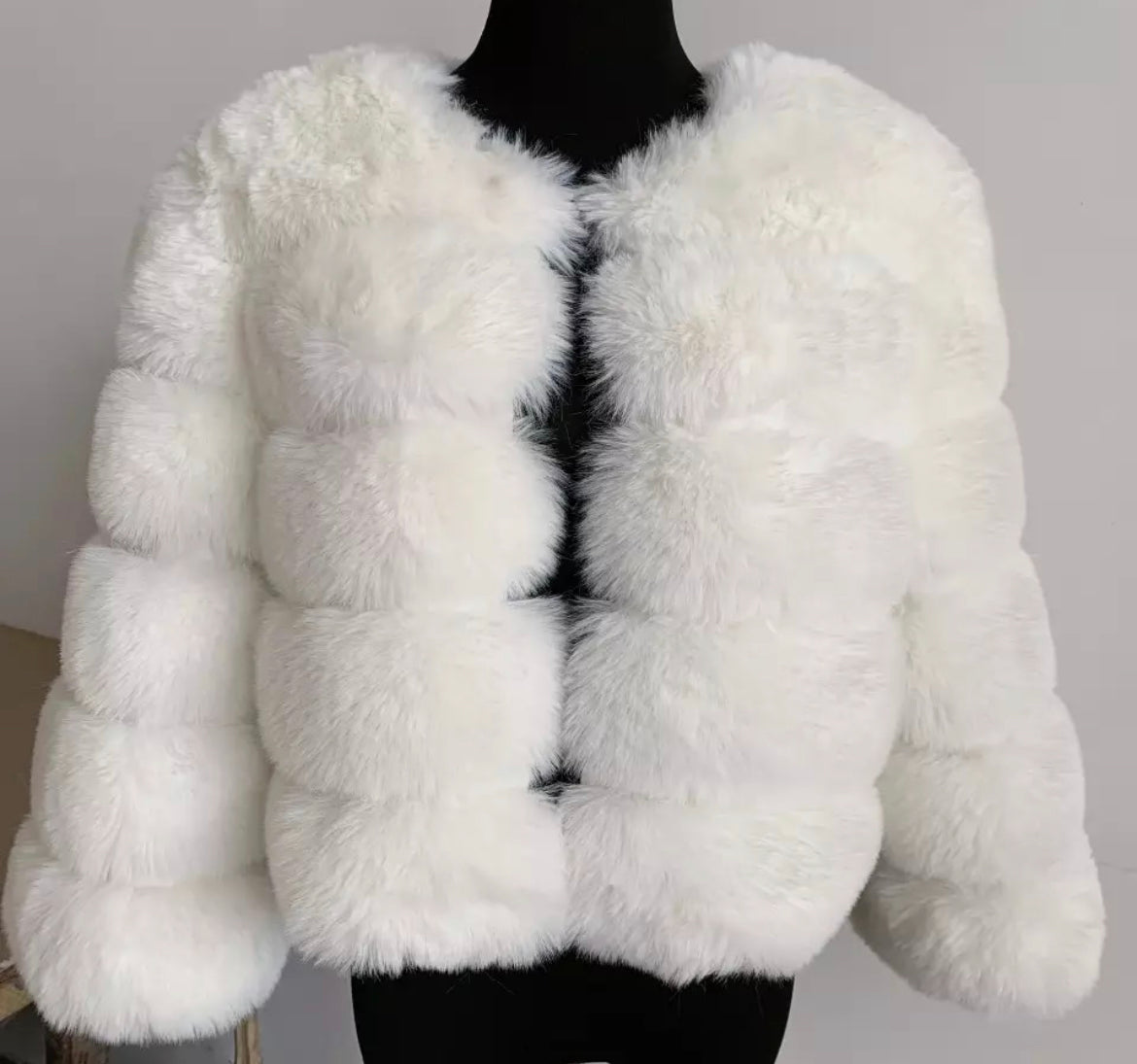 5 Ring Faux Fur Coat - Cropped Sleeve