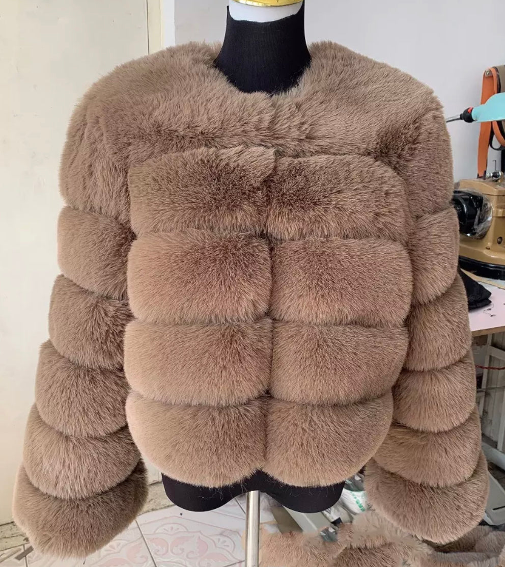 5 Ring Faux Fur Coat - Full Length Sleeve